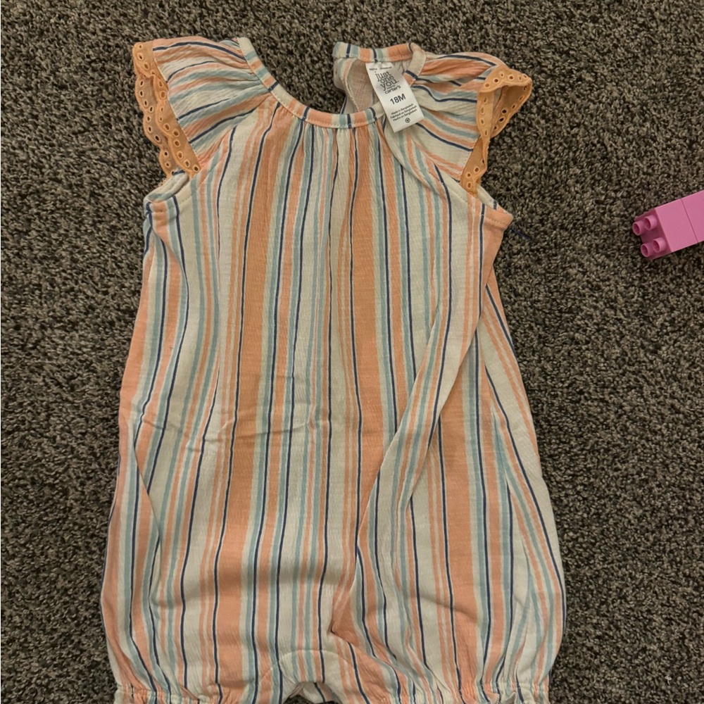 Striped Peach and Blue Kids Romper